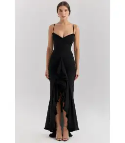 House of CB Gabbi Mesh Ruffled Front Gown Black Size XS / AU 6 for rent on The Volte - image 1