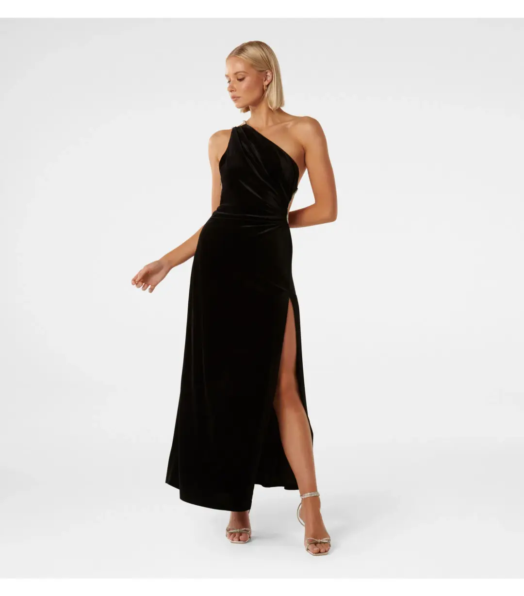 Forever New Costanza Diamante Velvet Gown Black Size AU 4 for rent on The Volte - main image