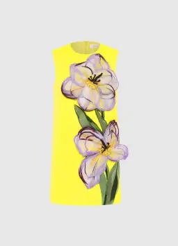 Leo Lin Yvonne Applique Floral Mini Dress in Iris Print in Yellow Size 10 for rent on The Volte - image 1