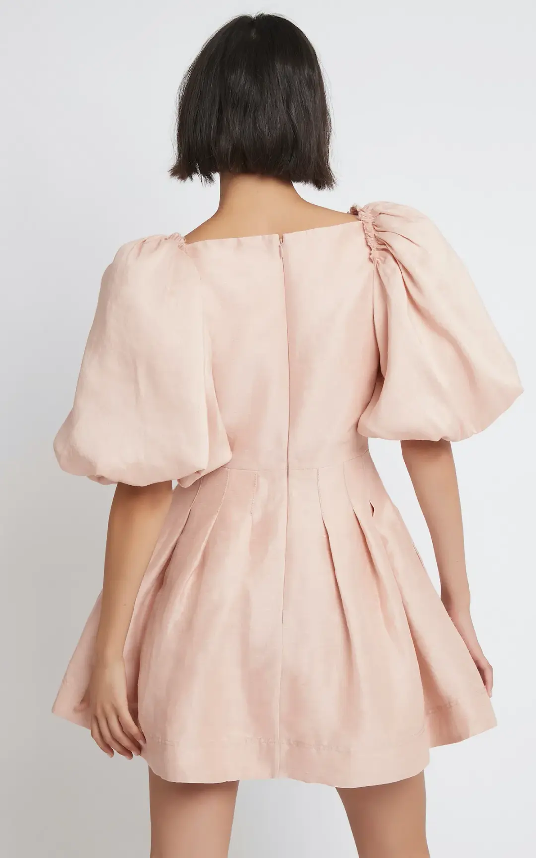 Aje Dusk Knot Puff Sleeve Mini Dress Blush Size 10 for rent on The Volte - main image