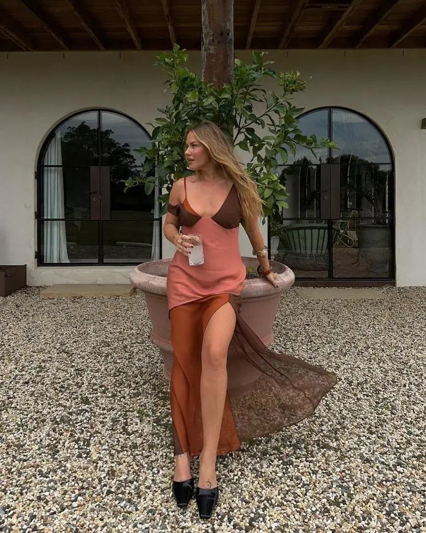 Sir the Label Halcyon Slip Midi Dress Brown/Pink Size 10 for rent on The Volte - main image
