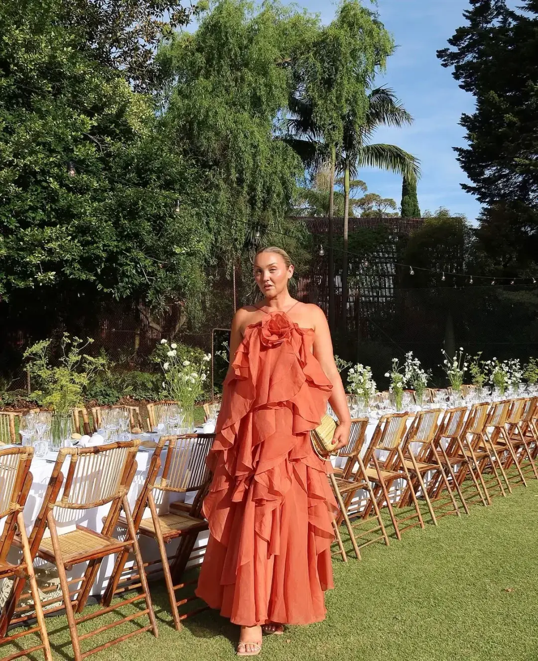 AJE Pandorea Layered Maxi Dress Coral Clay Size 10 for rent on The Volte - main image