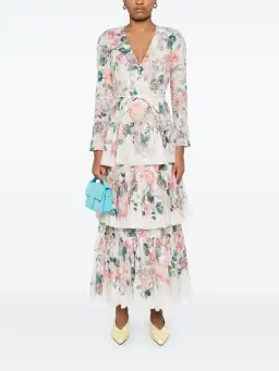 Zimmermann Acacia Tiered Maxi Dress Cream Multi Floral Size 0 / AU 8