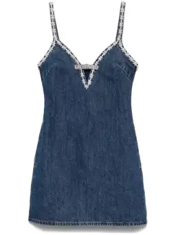 Self Portrait Denim Strappy Mini Dress Blue Size 6 for rent on The Volte - image 4