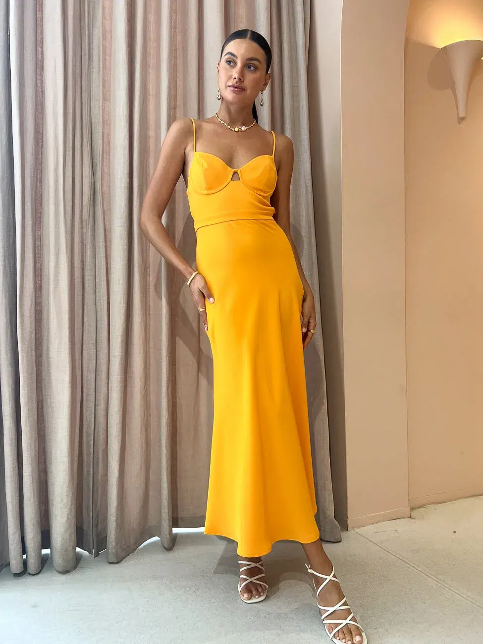 By Johnny Callia Wire Midi Dress in Apricot Orange Size 6 for rent on The Volte - main image