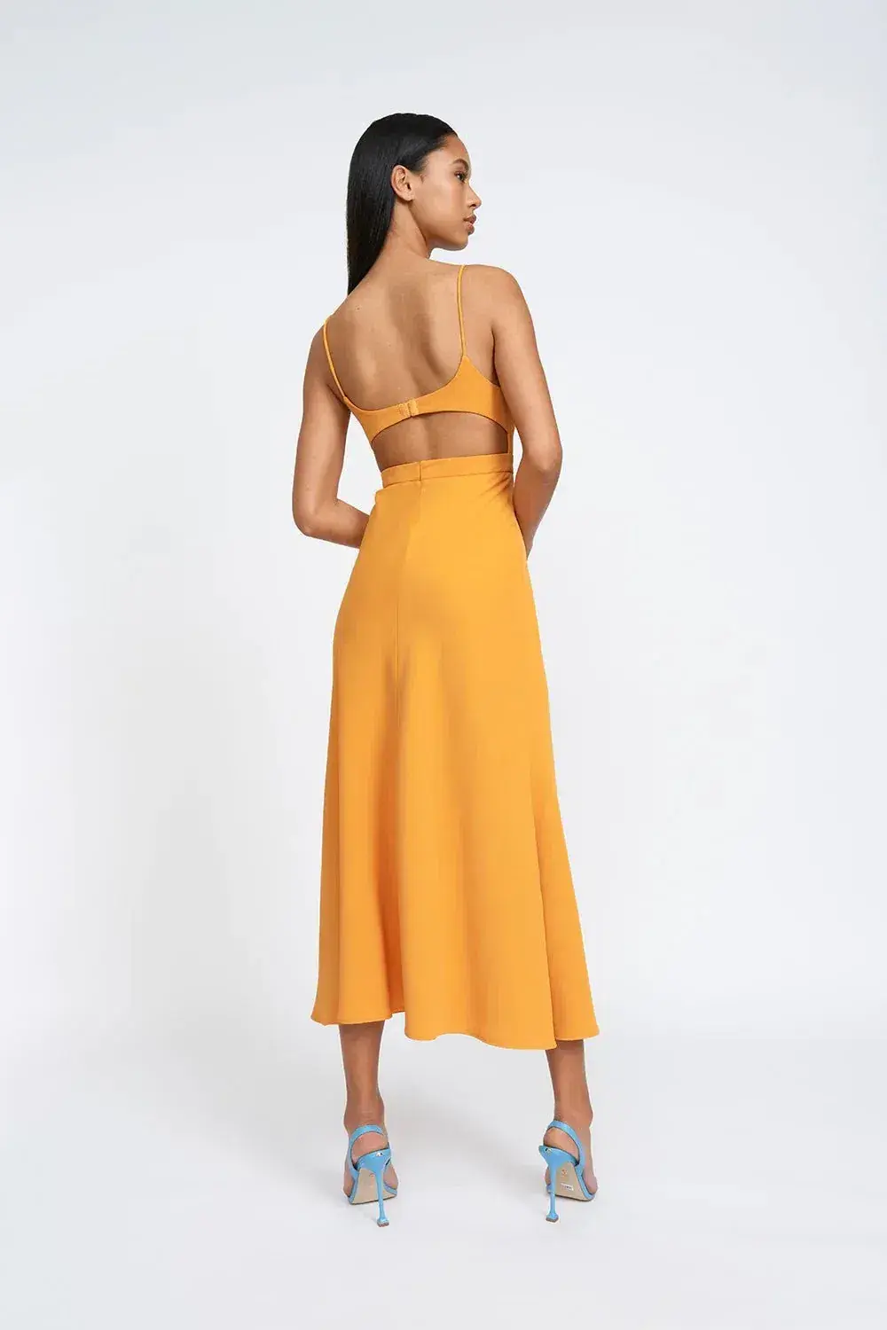 By Johnny Callia Wire Midi Dress in Apricot Orange Size 6 for rent on The Volte - main image