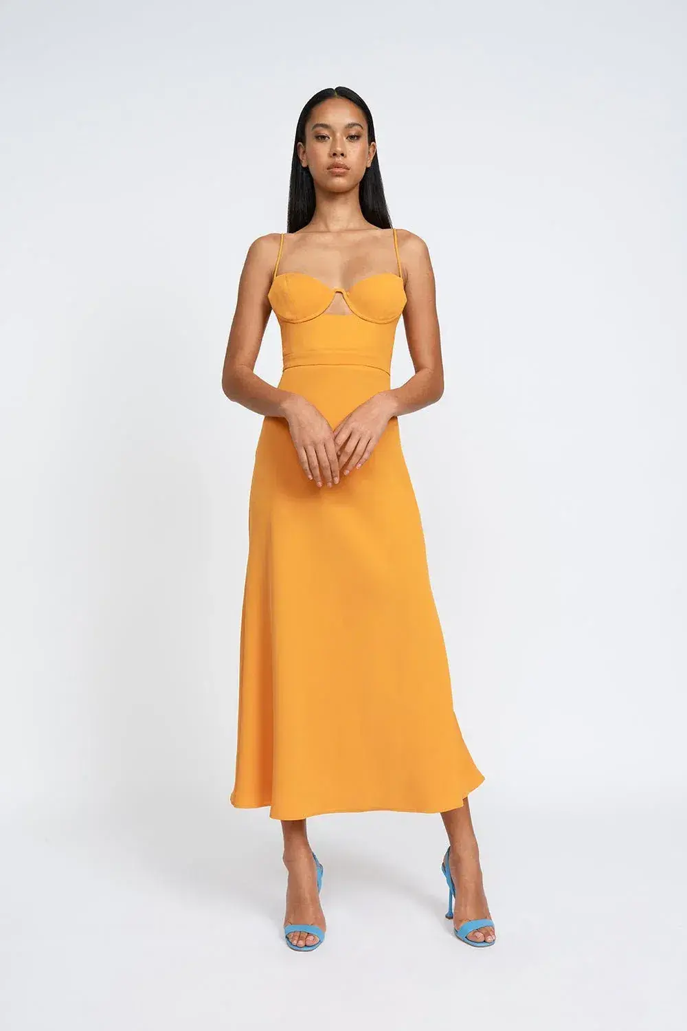 By Johnny Callia Wire Midi Dress in Apricot Orange Size 6 for rent on The Volte - main image