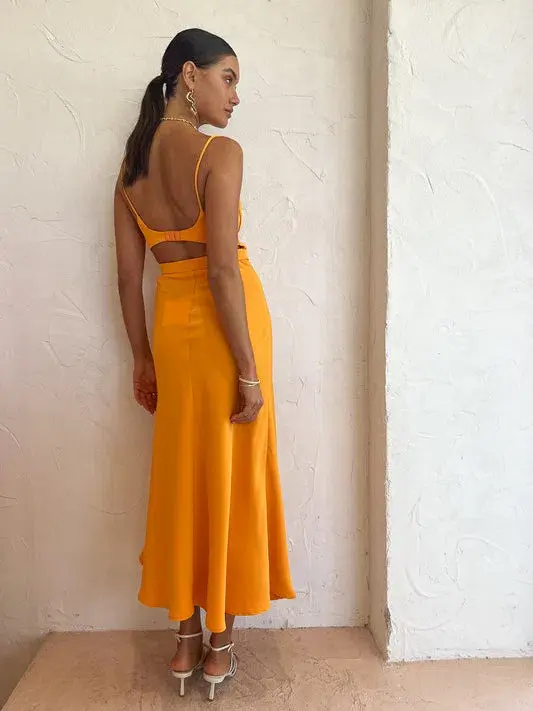By Johnny Callia Wire Midi Dress in Apricot Orange Size 6 for rent on The Volte - main image