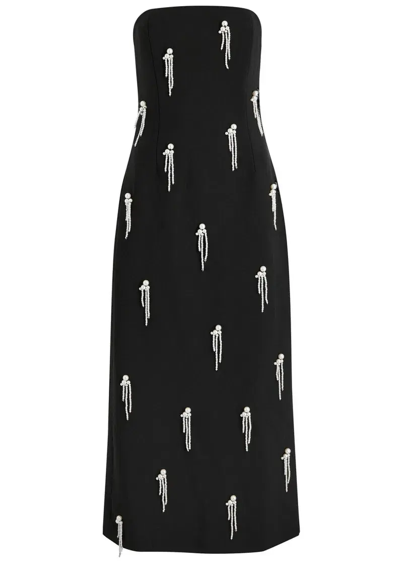 Odd Muse The Ultimate Muse Strapless Pearl-embellished Midi Dress Black Size AU 10 for rent on The Volte - main image