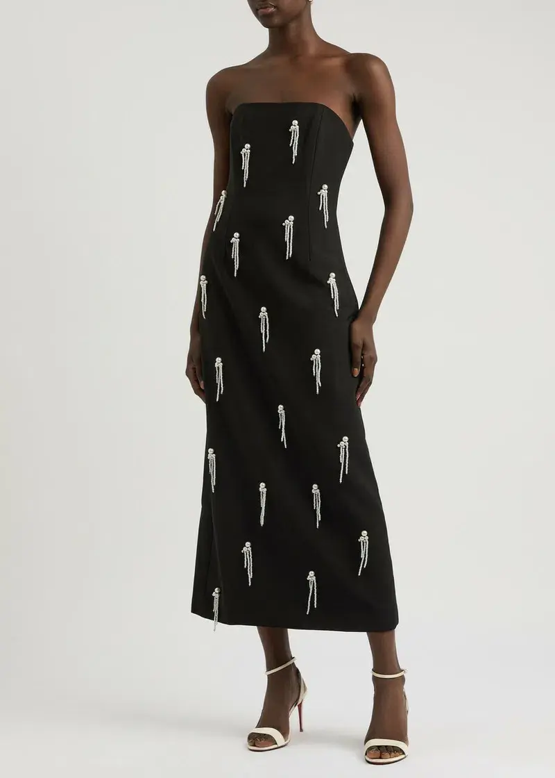 Odd Muse The Ultimate Muse Strapless Pearl-embellished Midi Dress Black Size AU 10 for rent on The Volte - main image
