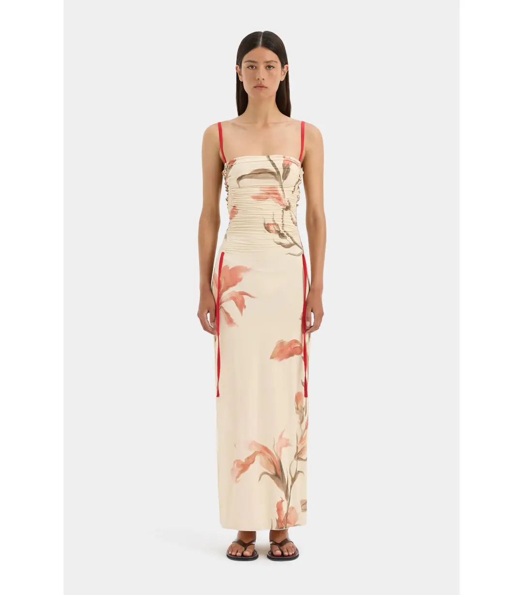 Sir the Label Hana Ruched Midi Dress Gladioli Print Size 2 / AU 10 for rent on The Volte - main image