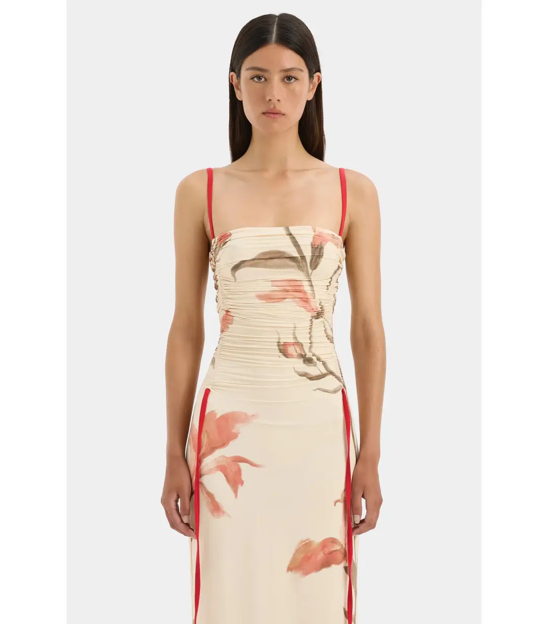 Sir the Label Hana Ruched Midi Dress Gladioli Print Size 2 / AU 10 for rent on The Volte - main image