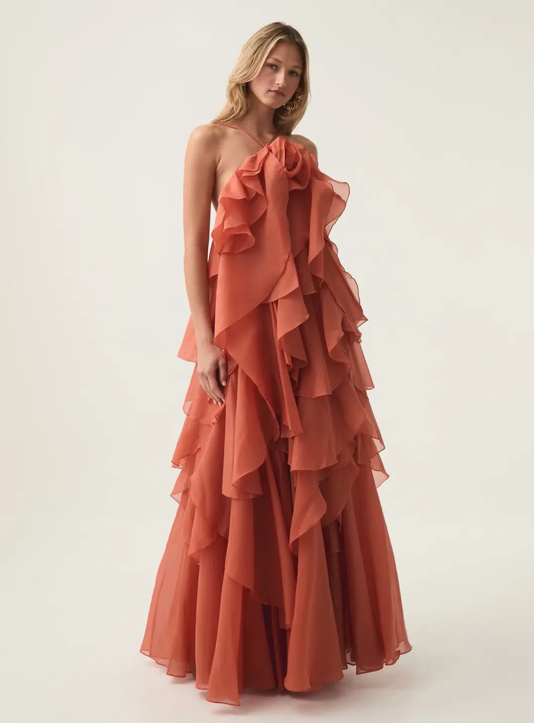 Aje Pandorea Layered Maxi Dress Coral Clay Size M / AU 10 for rent on The Volte - main image