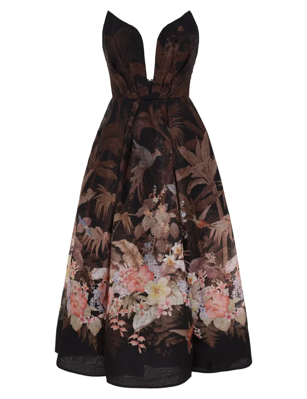 Zimmermann Illuminate Draped Midi Dress Black Tropical Size 3 / AU 14 for rent on The Volte - main image