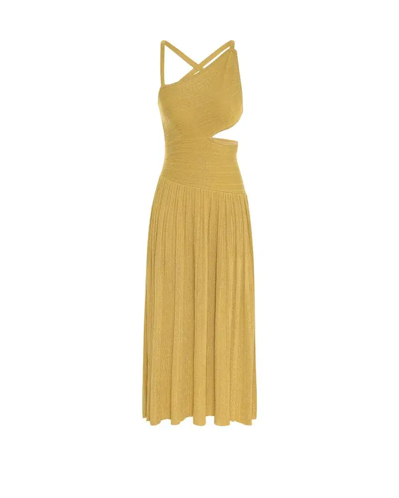 Zimmermann Devi Lurex Midi Dress in Mustard Yellow Size 1 / AU 10 for rent on The Volte - main image