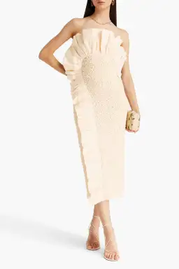 Mara Hoffman Kana Strapless Ruffled Cotton Twill and Popcorn Midi Dress Cream Size XS / AU 6 for rent on The Volte - image 1