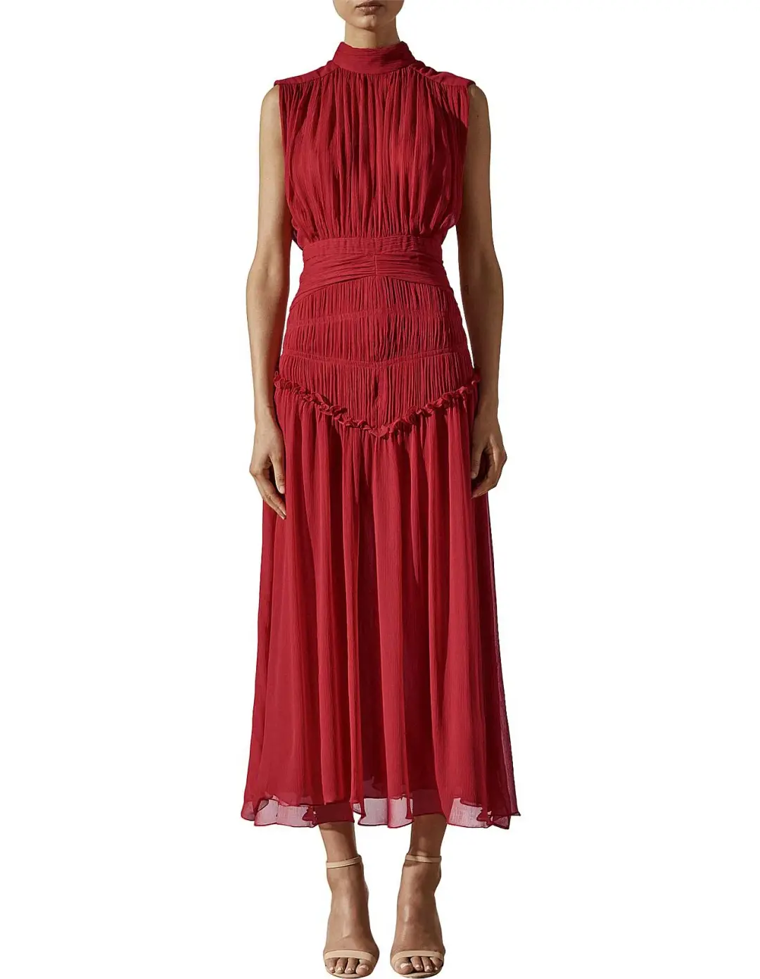Shona Joy Leonie High Neck Midi Dress Scarlet Red Size 8 for rent on The Volte - main image