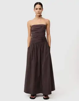 St Agni Gathered Strapless Tie Back Dress Brown Size 8