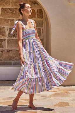 Mister Zimi Savannah Tie Midi Dress in Summer Stripe Size 10 for rent on The Volte - image 1