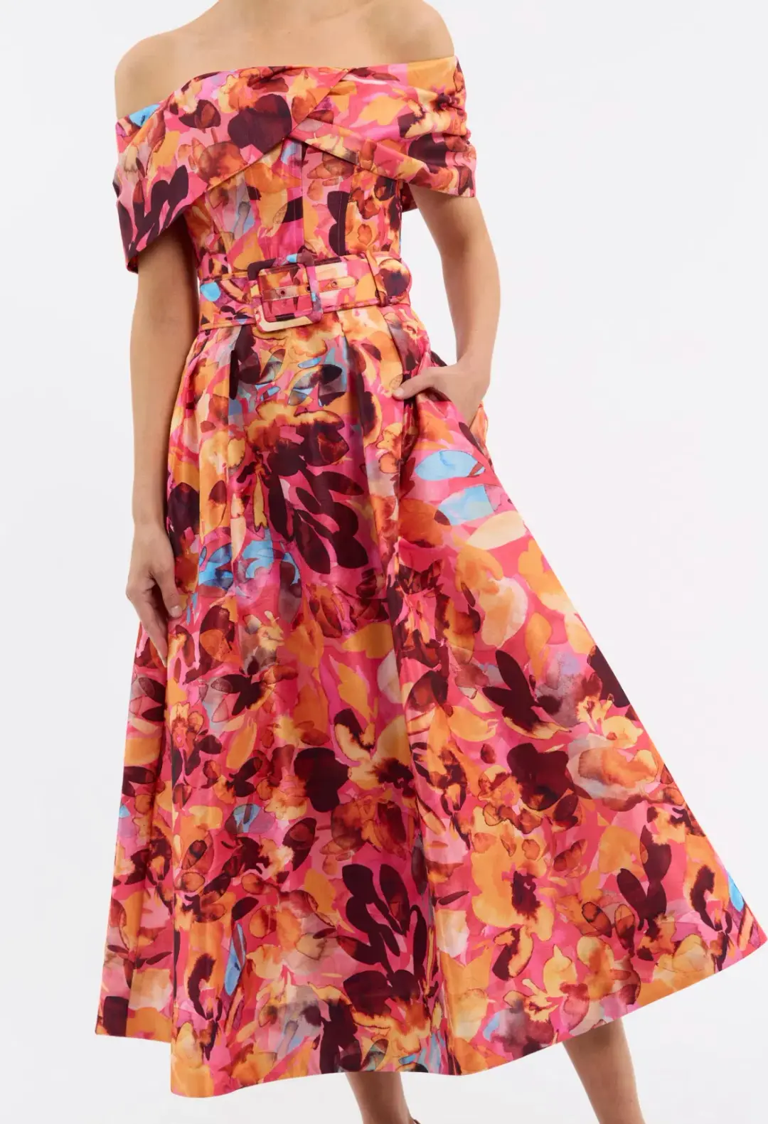 Rebecca Vallance Gardenia Midi Dress Pink Floral Size 14 for rent on The Volte - main image