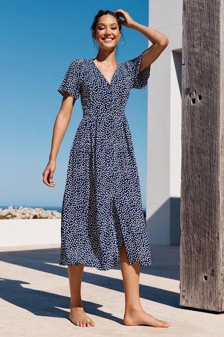 Mister Zimi Luella dress in paloma navy blue size 10 for rent on The Volte - main image