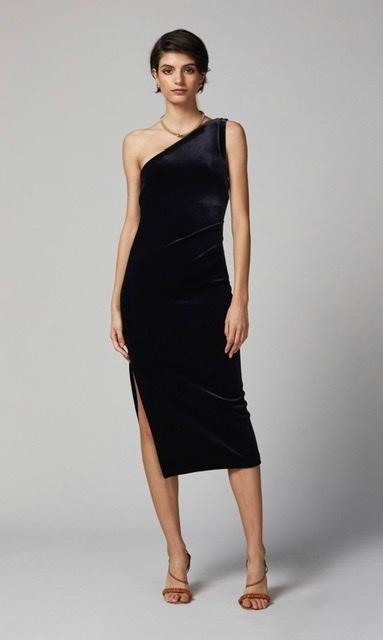 Bec and Bridge Oliviane Velvet Asymmetrical Midi Black Size 10 for rent on The Volte - main image