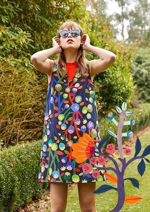 Gorman Monika Forsberg Black Best Buds Linen Silk Shift Dress Multi Size 8 for rent on The Volte - main image