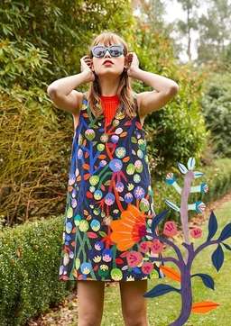 Gorman Monika Forsberg Black Best Buds Linen Silk Shift Dress Multi Size 8 for rent on The Volte - image 2