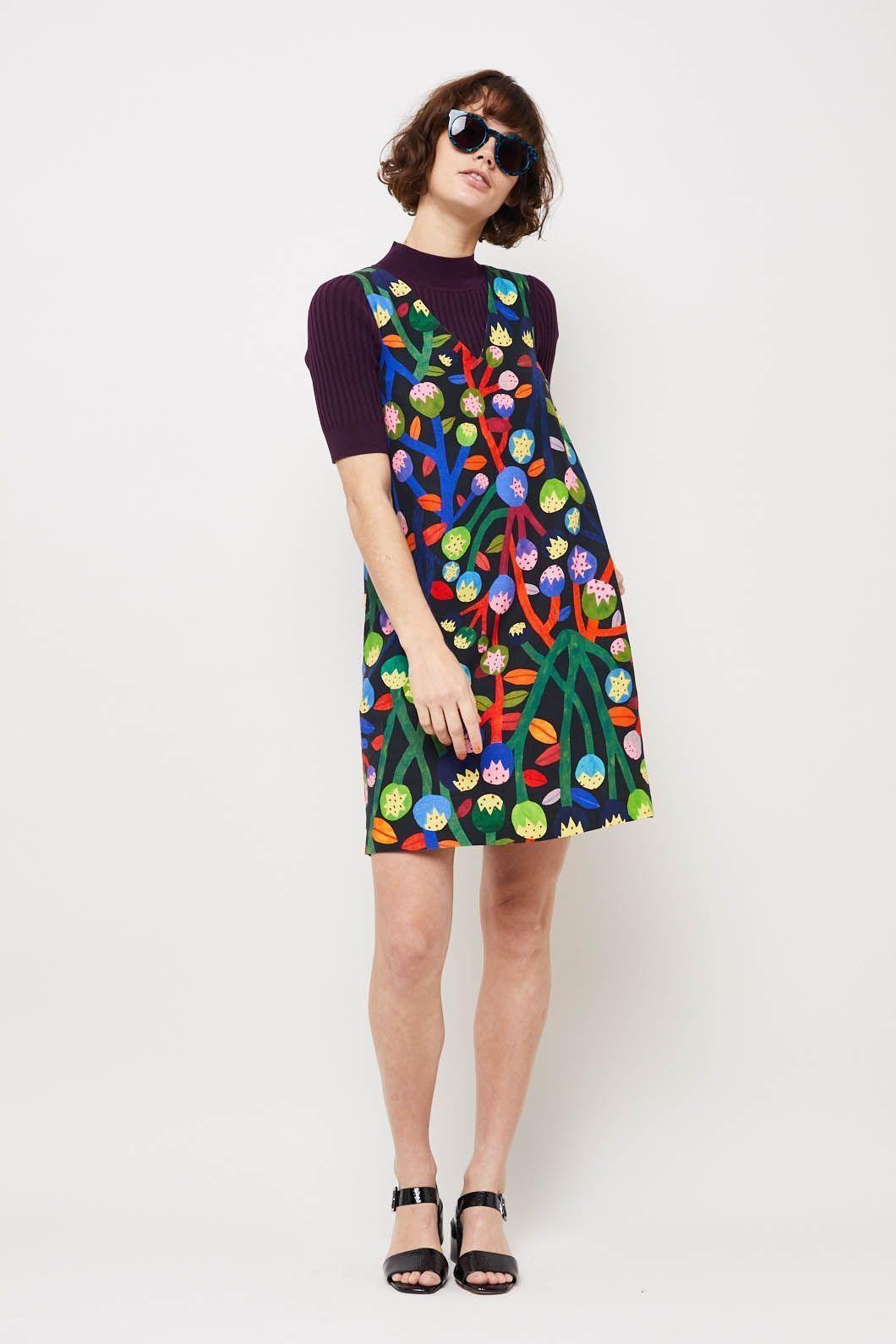 Gorman Monika Forsberg Black Best Buds Linen Silk Shift Dress Multi Size 8 for rent on The Volte - main image