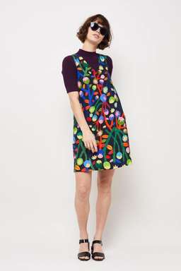 Gorman Monika Forsberg Black Best Buds Linen Silk Shift Dress Multi Size 8 for rent on The Volte - image 1