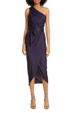 Ted Baker Zoeii Leopard Jacquard Asymmetric One Shoulder Dress Navy Size 5 / AU 16 for rent on The Volte - image 4