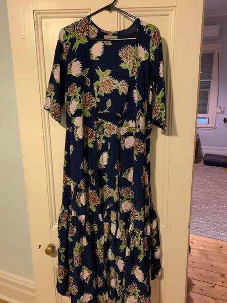 Leonard St Maxi Wrap Dress in Beetle & Protea Print Size 8 for rent on The Volte - main image