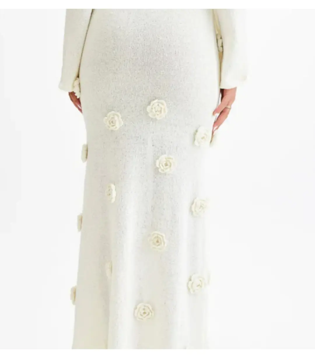 Meshki Kiki Off Shoulder Knit Rose Maxi Dress Ivory Size M / AU 10 for rent on The Volte - main image