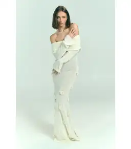 Meshki Kiki Off Shoulder Knit Rose Maxi Dress Ivory Size M / AU 10 for rent on The Volte - image 4