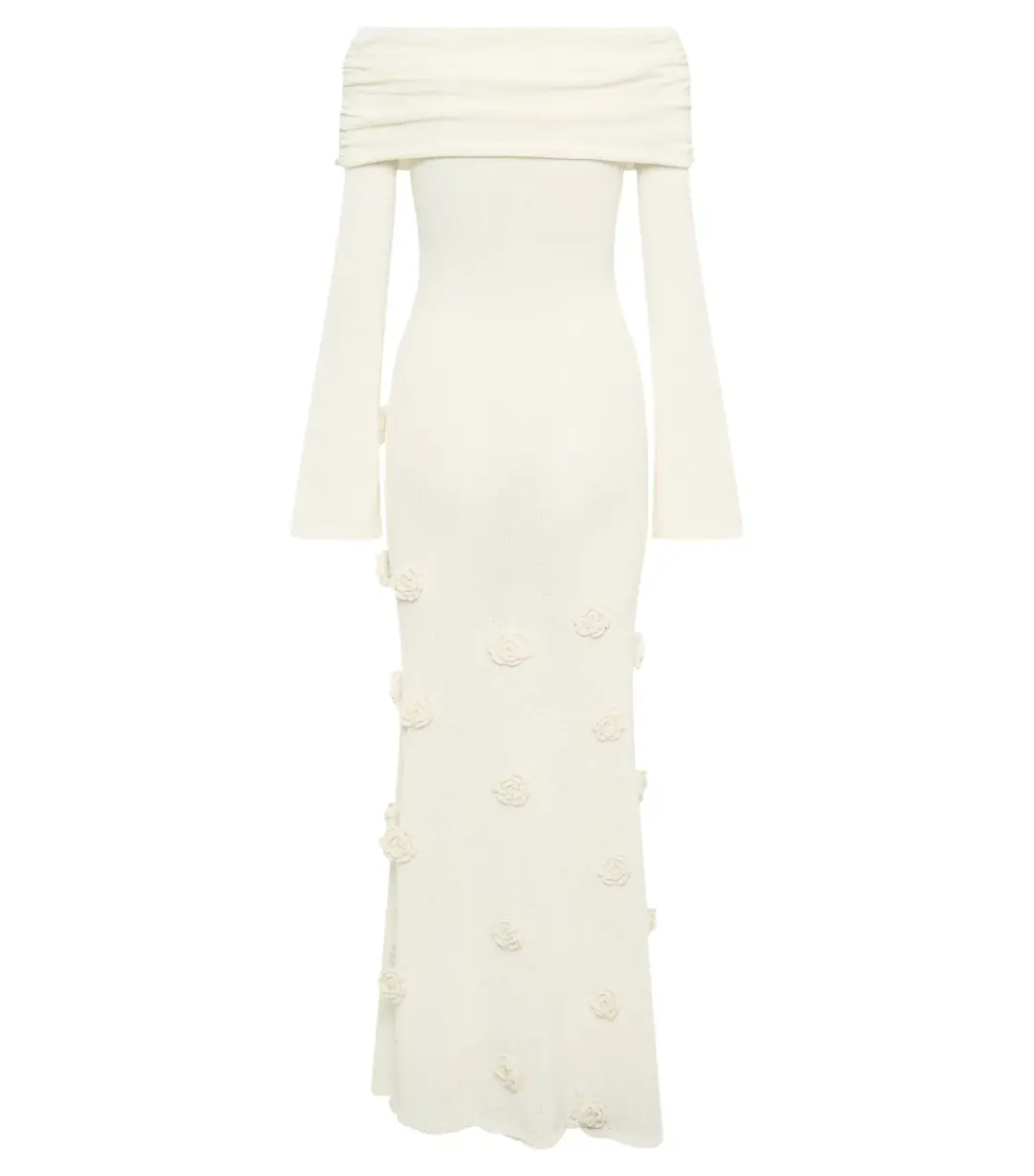 Meshki Kiki Off Shoulder Knit Rose Maxi Dress Ivory Size M / AU 10 for rent on The Volte - main image