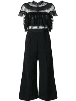 Self Portrait - Ruffle Trim Flared Jumpsuit Black Size 6 for rent on The Volte - image 4