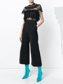 Self Portrait - Ruffle Trim Flared Jumpsuit Black Size 6 for rent on The Volte - image 1
