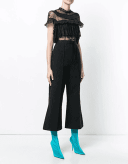Self Portrait - Ruffle Trim Flared Jumpsuit Black Size 6 for rent on The Volte - image 2