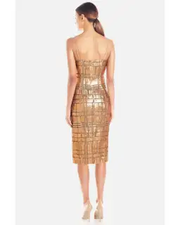 Misha Yvette Spaghetti Strap Thigh Split Midi Dress in Gold Sequin Size 10 for rent on The Volte - image 2
