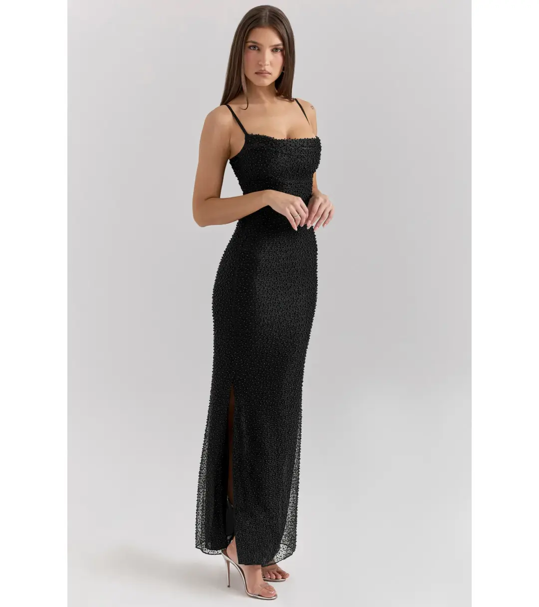 House Of CB Calla Pearl Embellished Maxi Dress Black Size M / AU 10 for rent on The Volte - main image
