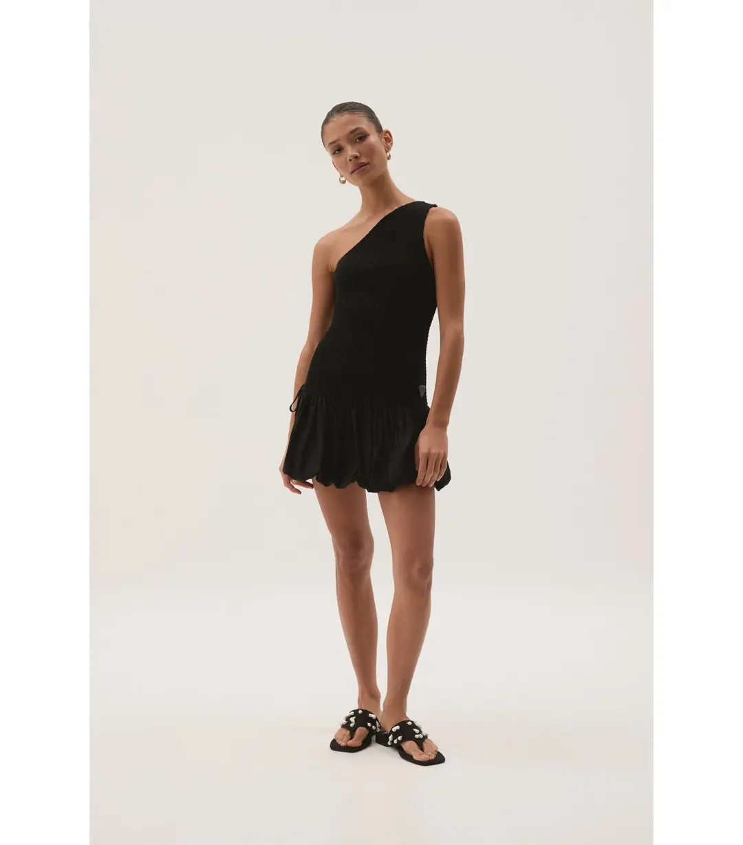 Aje Airlie One Shoulder Mini Dress Black Size AU 8 for rent on The Volte - main image
