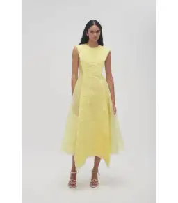 Aje Astrid Pleat Panel Midi Dress Soft Lemon Yellow Size AU 6 for rent on The Volte - image 1