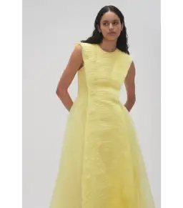 Aje Astrid Pleat Panel Midi Dress Soft Lemon Yellow Size AU 6 for rent on The Volte - image 2