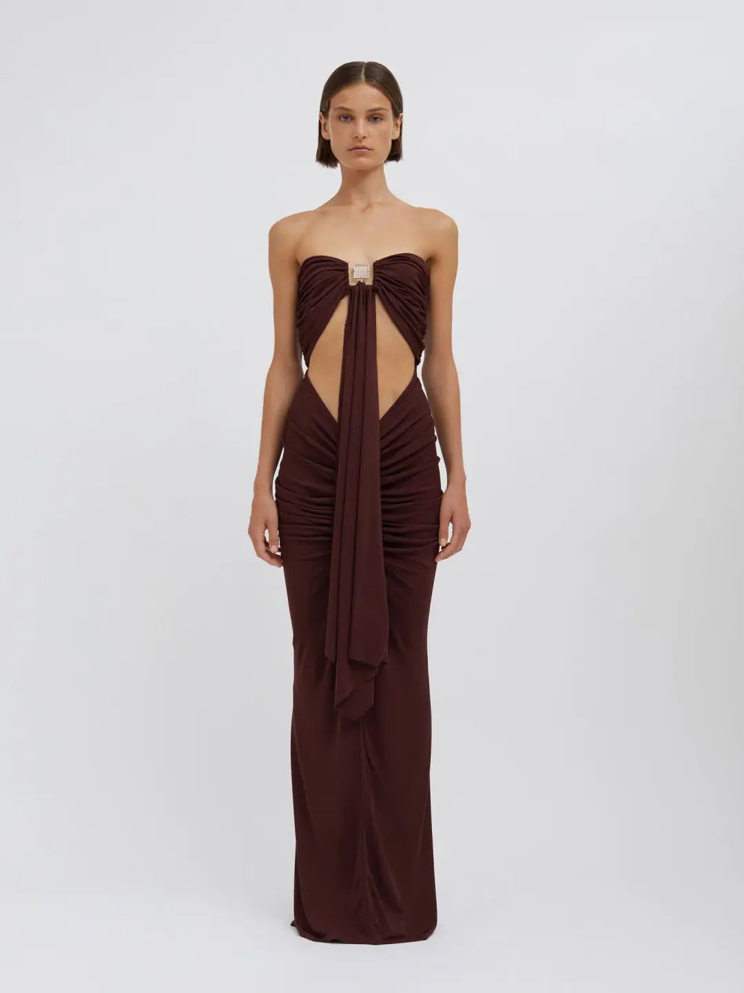 Christopher Esber Bezel Quartz Disconnect Dress Mahogany Size S/Au 8 for rent on The Volte - main image