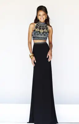 Sherri Hill #11068 Two Piece Dress Black Beaded Gown Size 4 for rent on The Volte - image 1