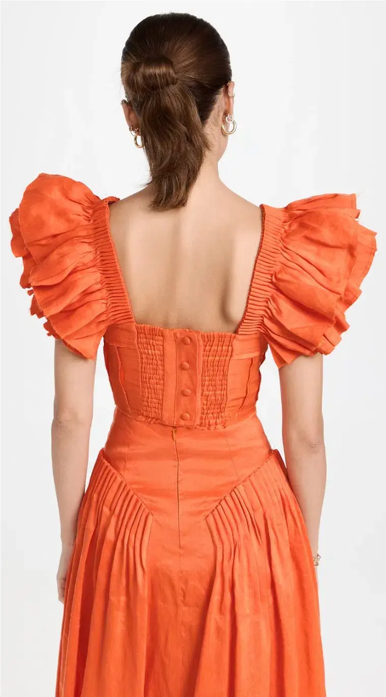Aje Imagination Frill Sleeve Top Orange Size 14 & Yves Midi Skirt Size 12 - Image 3