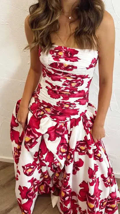 AJE Behold Maxi Dress Red Floral Size AU 16 for rent on The Volte - main image