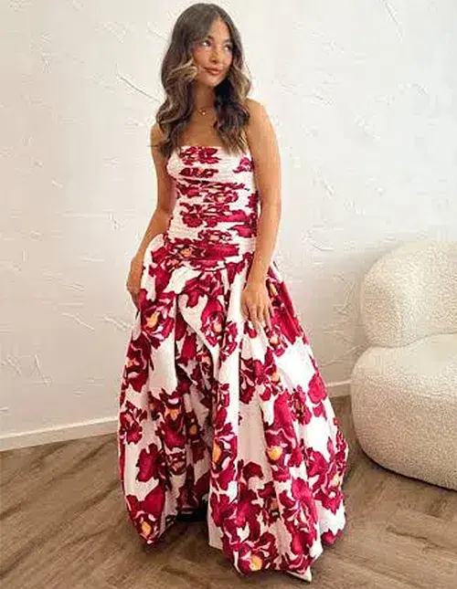 AJE Behold Maxi Dress Red Floral Size AU 16 for rent on The Volte - main image