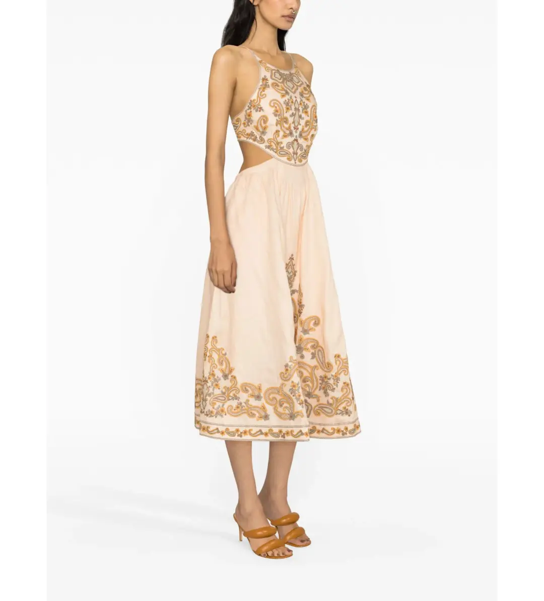 Zimmerman Devi Halter Tie Midi Dress Orange Print Size AU 10 for rent on The Volte - main image