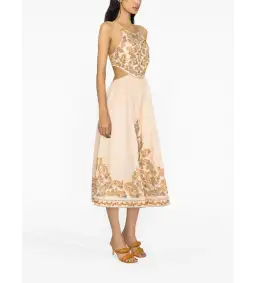 Zimmerman Devi Halter Tie Midi Dress Orange Print Size AU 10 for rent on The Volte - image 2